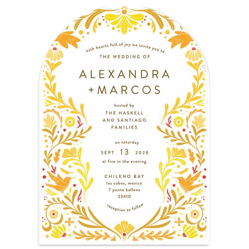 Folk Art Wedding Invitations Marigold Signature Blank No Arch