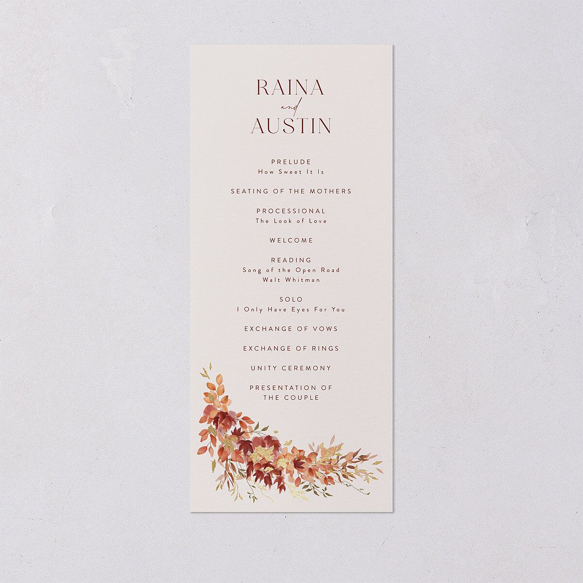 Harvest Crescent Foil Wedding Programs Gold Champagne Signature