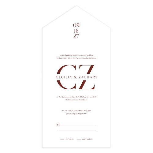 Simple Modern Monogram All-in-One Wedding Invitations Rust Signature Light Both Recipient and Return Addresses No