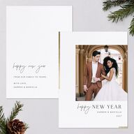 New Years Accent Holiday Cards Gold Pure White Signature Blank Standard Portrait