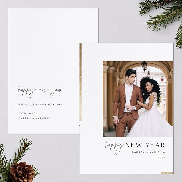 New Years Accent Holiday Cards Gold Pure White Signature Blank Standard Portrait