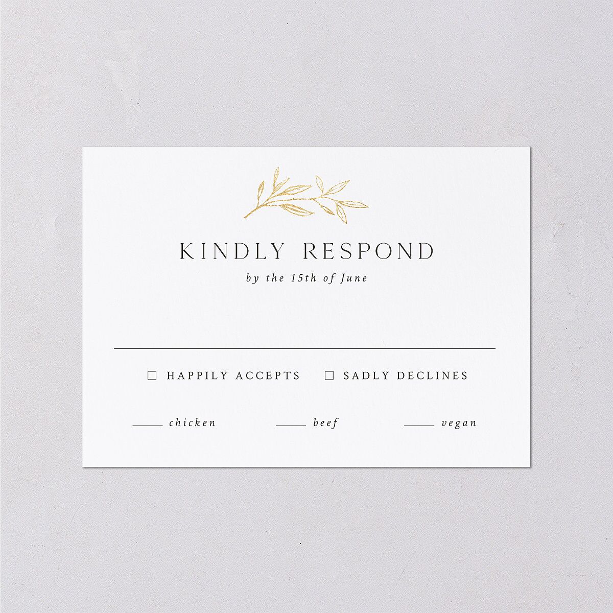 Botanical Accent Foil Wedding Response Cards Hunter Green Gold Signature Standard