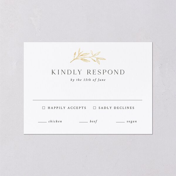 Botanical Accent Foil Wedding Response Cards Hunter Green Gold Signature Standard