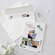 Greenery Accent Save the Date Cards Ivory Signature smooth Blank No Standard