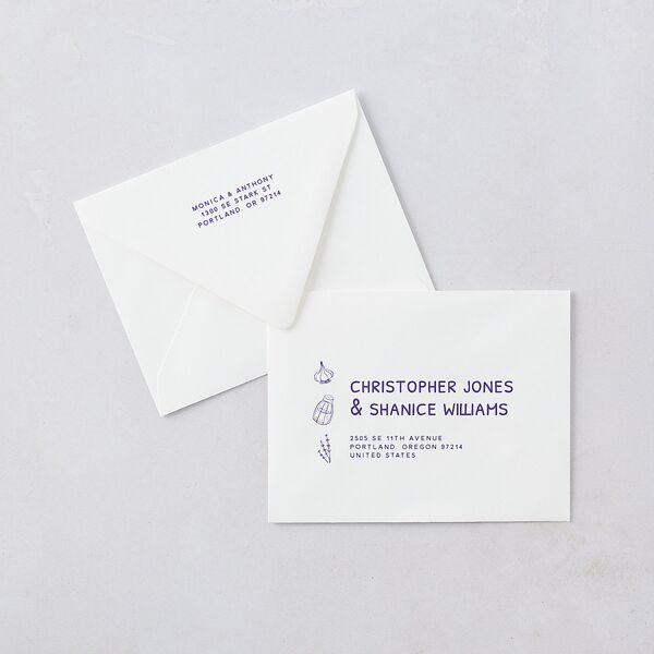 Hand Drawn Recipe Save the Date Magnet Euro Envelopes White Sapphire Both Recipient and Return Addresses Luxe Signature