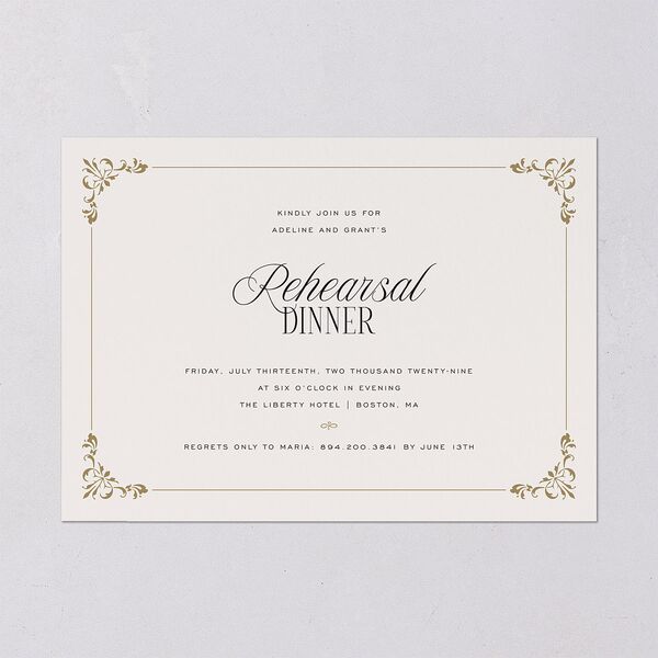 Old Money Rehearsal Dinner Invitations Champagne Signature Blank Standard