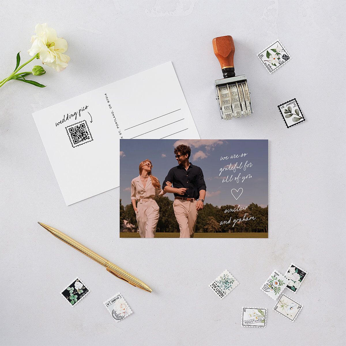 Sunny Day Modern Script Thank You Postcards Pure White