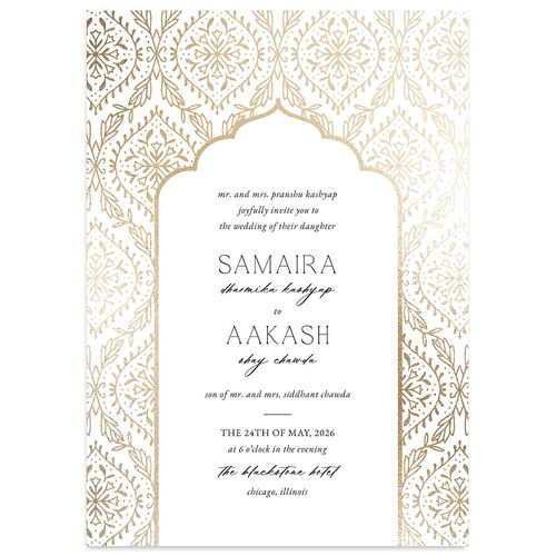 Gilded Lehenga Wedding Invitations Gold Pure White Signature Blank No Standard