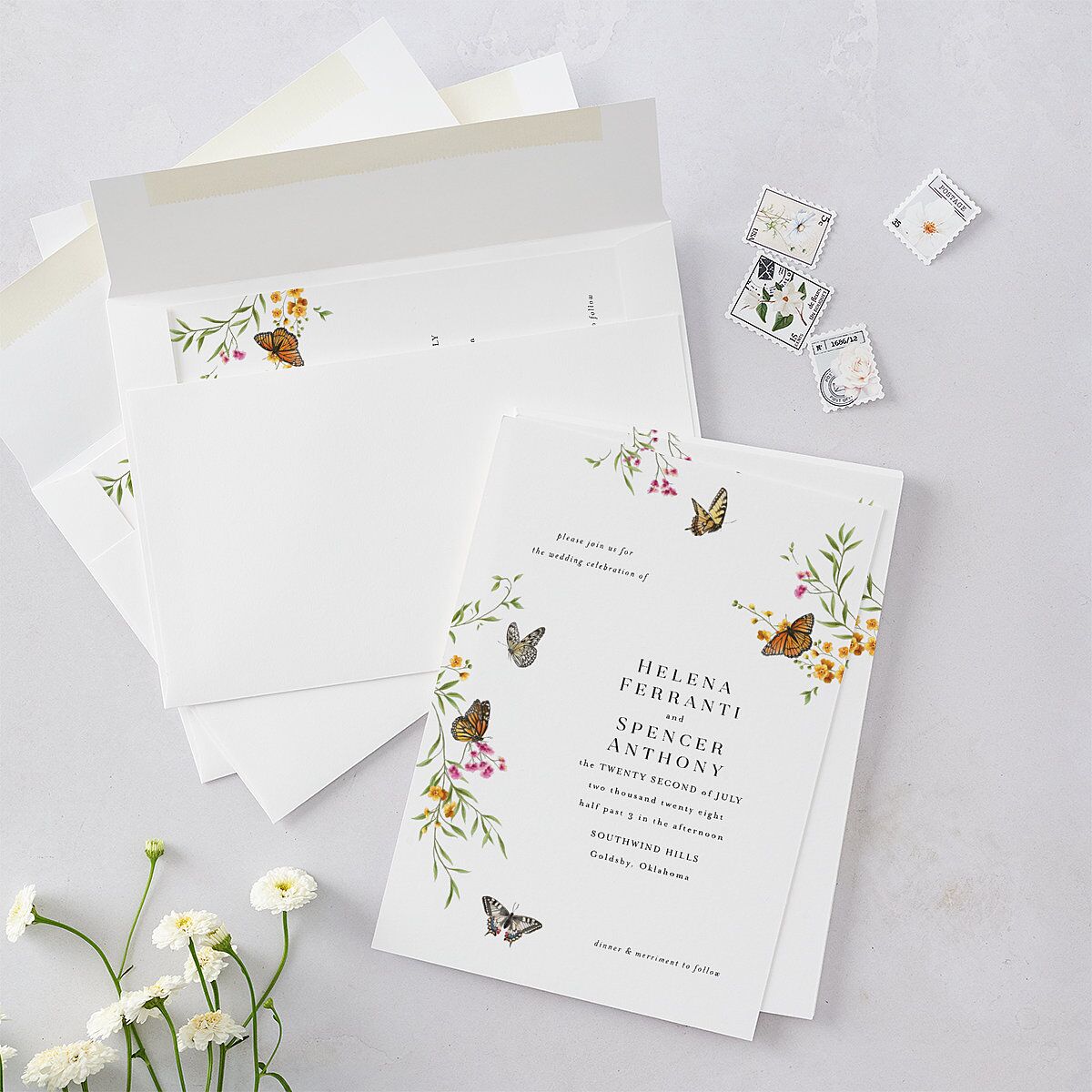 Rustic Butterflies Wedding Invitations Pure White Signature Blank No Standard