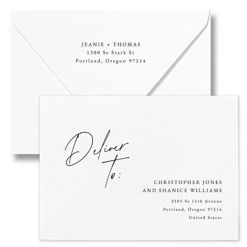 Gilded Corner Save The Date Card Euro Envelopes White Sand Both Recipient and Return Addresses Luxe Signature