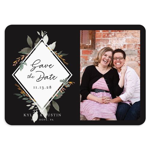 Leafy Frame Save The Date Cards Licorice Signature smooth Blank No Rounded