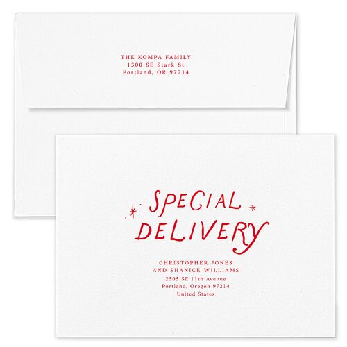 Whimsical Handwritten Home for the Holidays Photos Holiday Card Envelopes White Ruby Both Recipient and Return Addresses Standard Signature