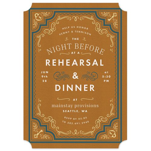 Cinematic Rehearsal Dinner Invitations Cinnamon Signature Blank Ticket