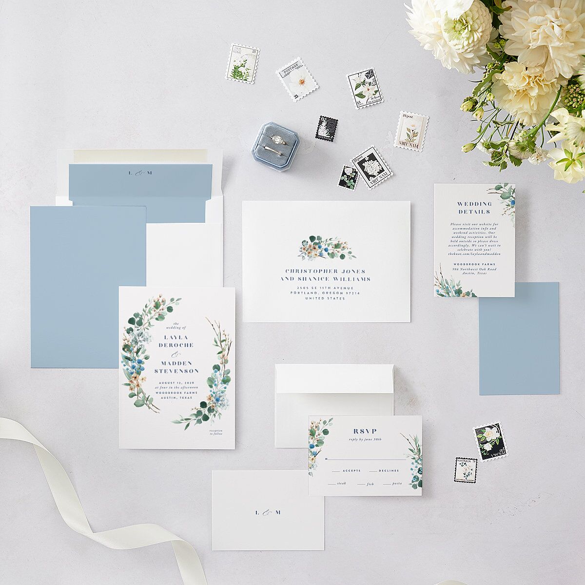 Rustic Greenery Wedding Invitations Cornflower Signature Blank No Standard