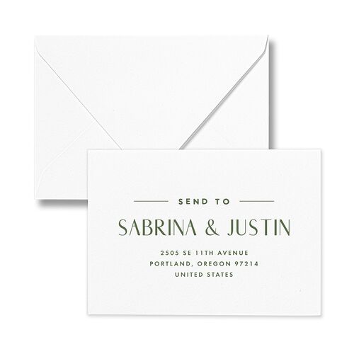 Destination Photo Poster Response Card Euro Envelopes Hunter Green White Return Address Luxe