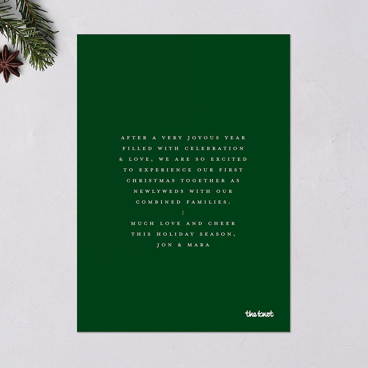 Married Christmas Holiday Cards Hunter Green Signature Blank Portrait Standard