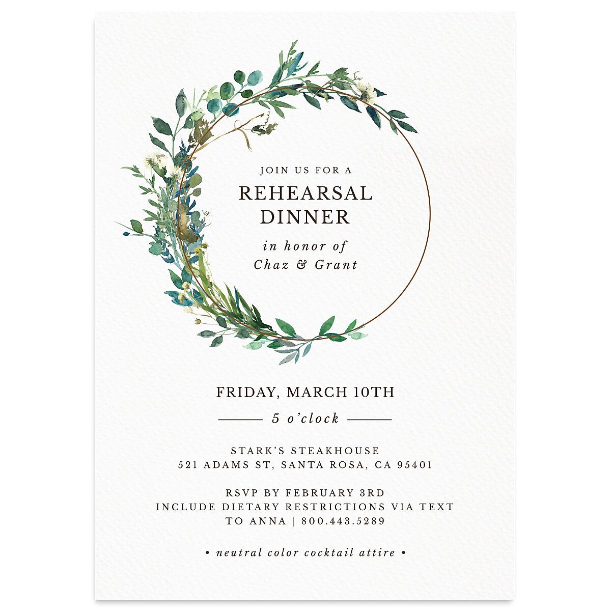 Leafy Hoops Rehearsal Dinner Invitations