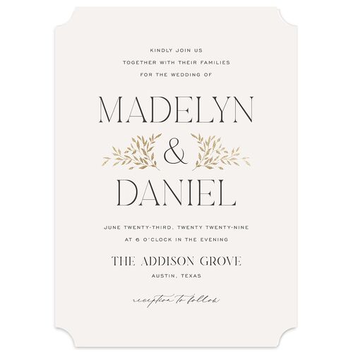 Ampersand Greenery Foil Wedding Invitations Gold Linen Signature Blank No Ticket