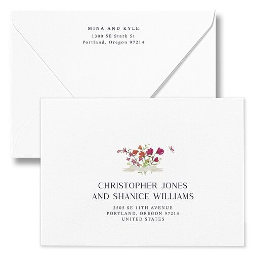 Fairytale Wildflower Crest Bridal Shower Invitation Euro Envelopes White Navy Recipient Address Luxe Signature