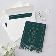 Mountain Escape Foil Wedding Invitations Silver Dark Emerald Signature Blank No