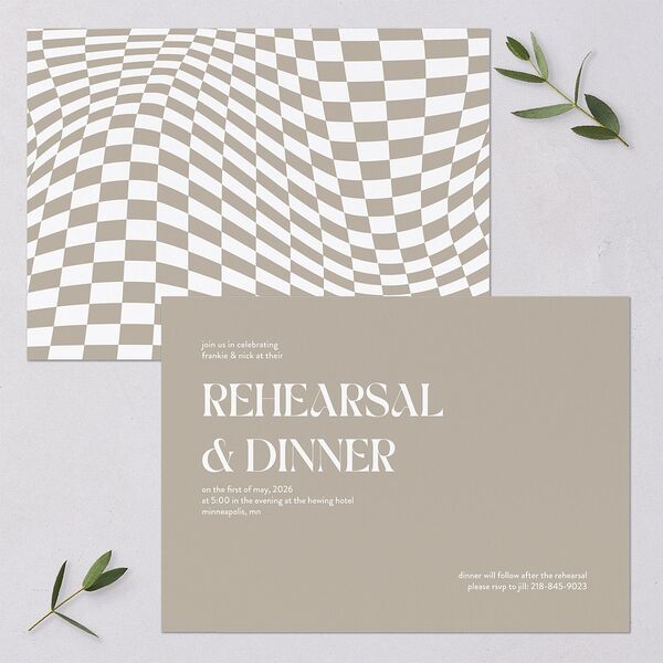 Checked Rehearsal Dinner Invitations Taupe Signature Blank