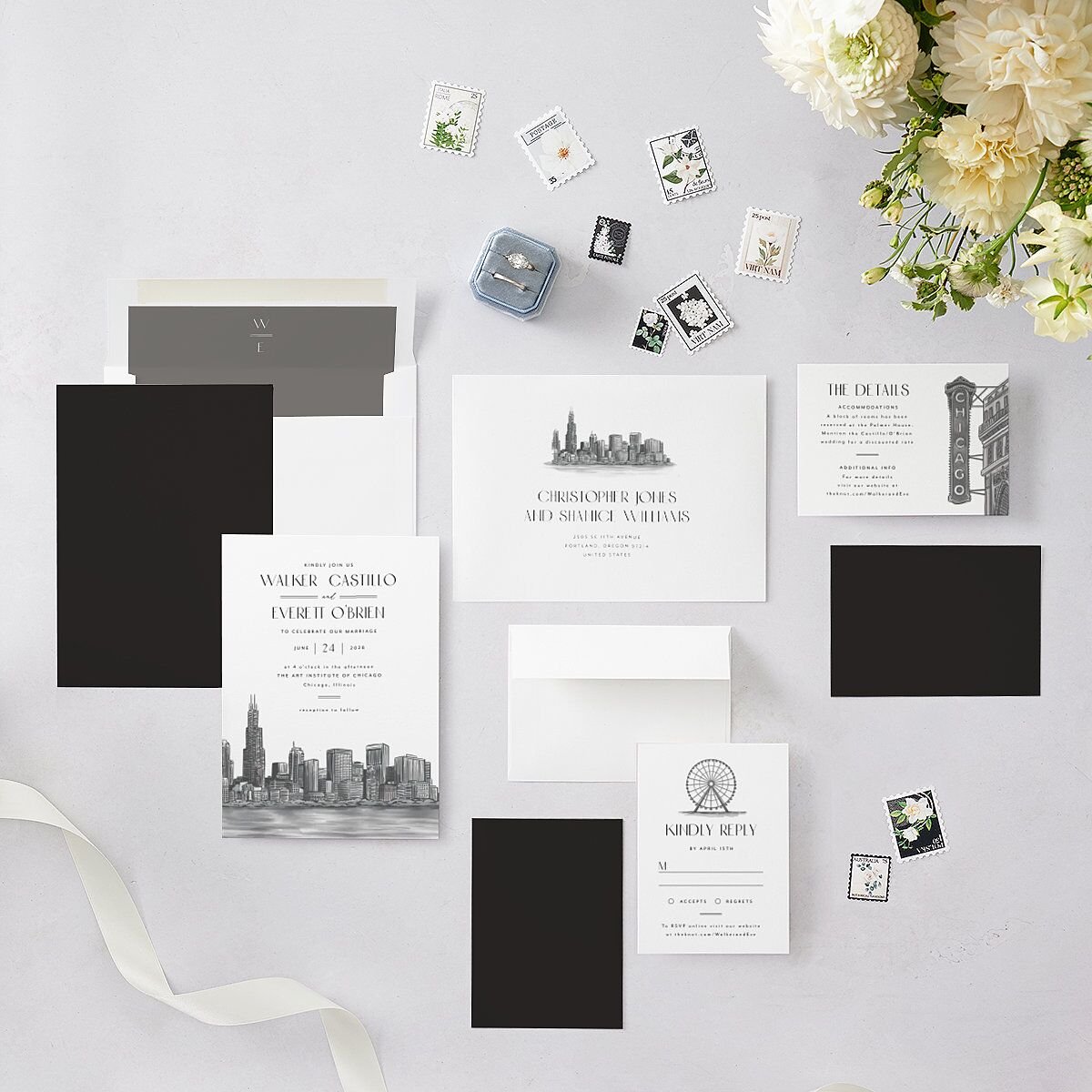 Watercolor Chicago Wedding Invitations Licorice Signature Blank No Standard