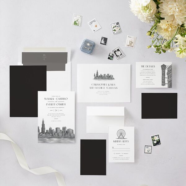 Watercolor Chicago Wedding Invitations Licorice Signature Blank No Standard