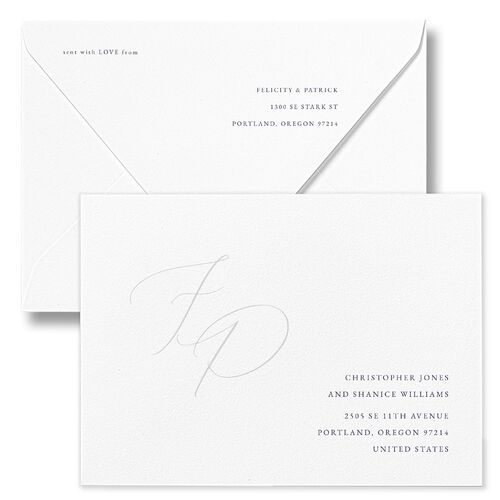 Simply Devoted Wedding Invitation Euro Envelopes White Midnight Navy Both Recipient and Return Addresses Luxe Signature