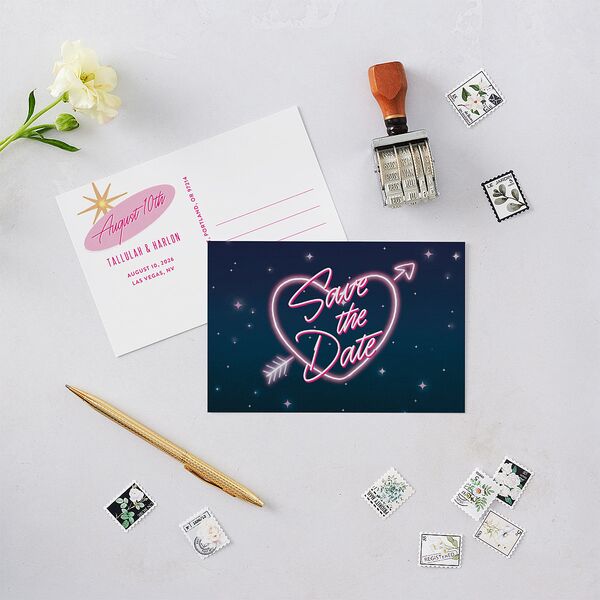 Las Vegas Love Save the Date Postcards Rose Pink