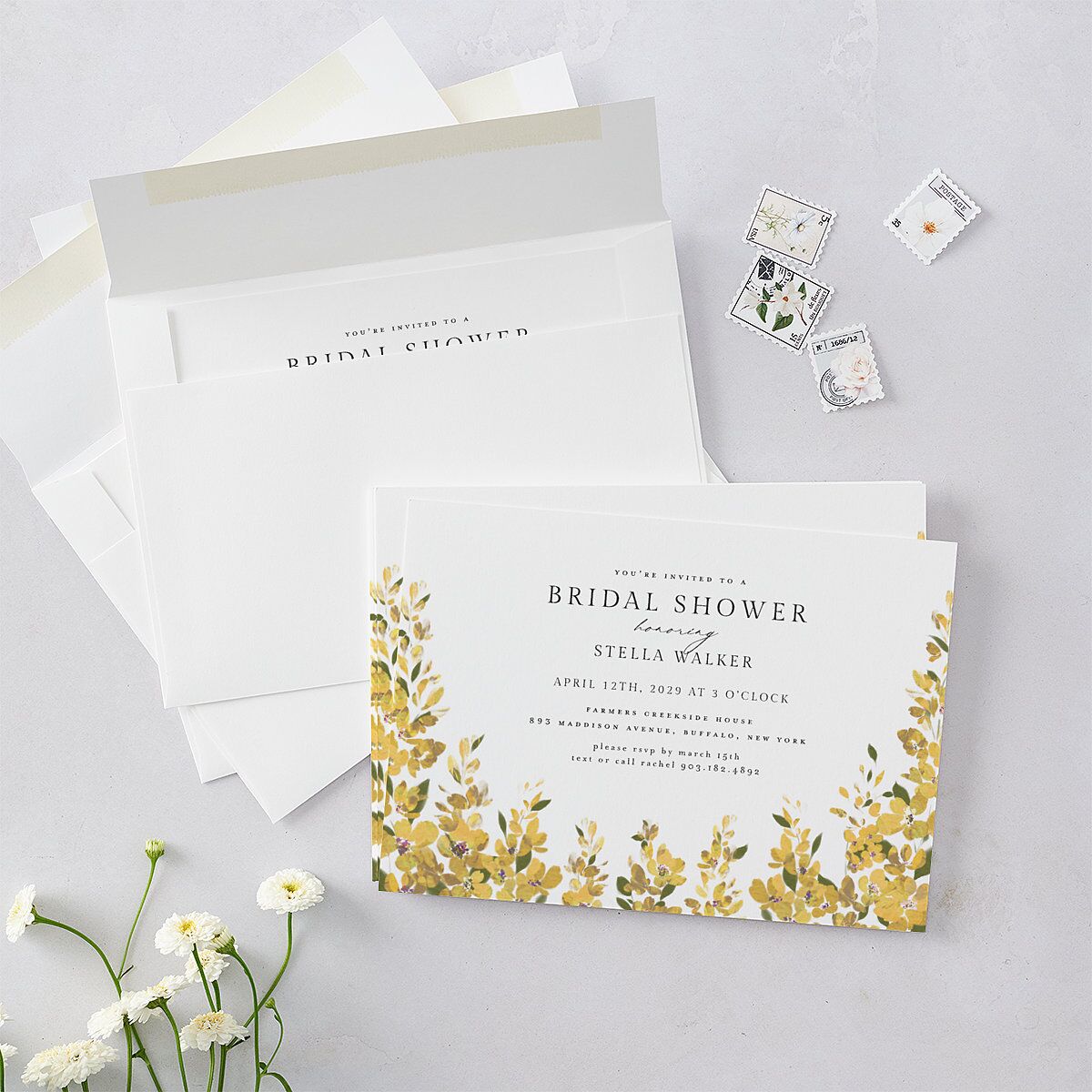 Delphinium Crest Bridal Shower Invitations Daffodil Signature Blank
