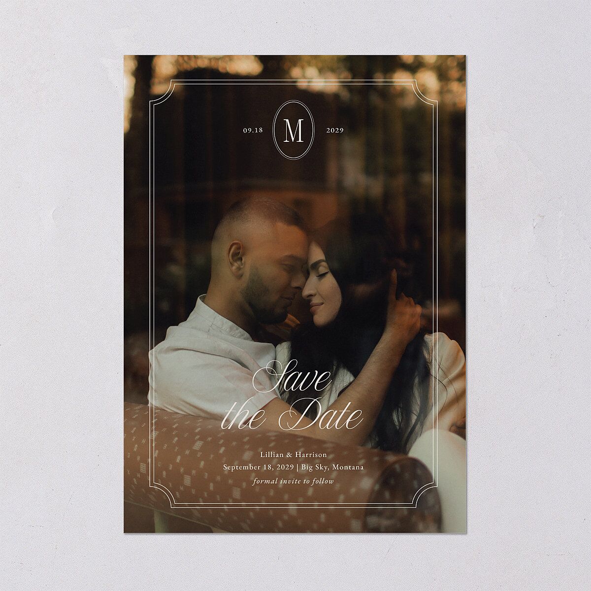 Elegant Oval Monogram Save the Date Cards Sand Signature smooth Blank No Standard