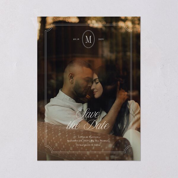 Elegant Oval Monogram Save the Date Cards Sand Signature smooth Blank No Standard