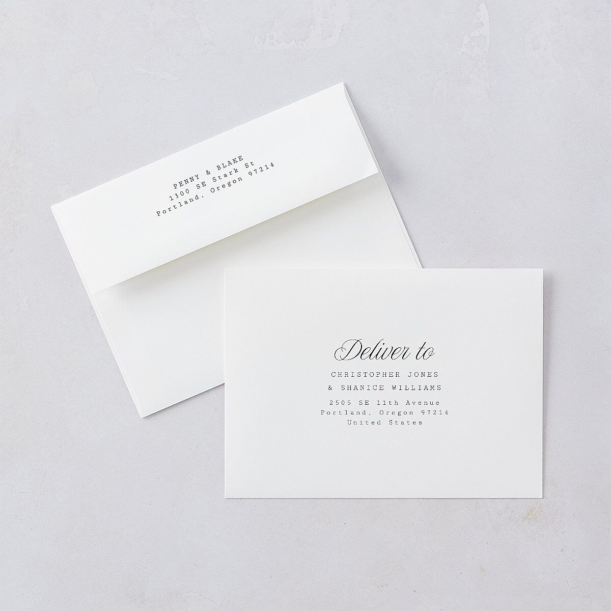 Vintage Script Save The Date Card Envelopes White Pure White Both Recipient and Return Addresses Signature Standard