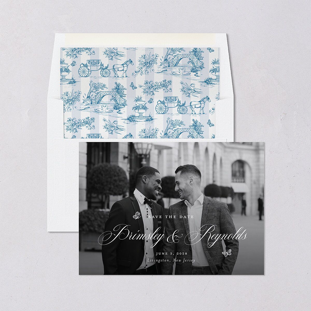 Elegant Antique Toile Frame Save the Date Cards by Bridgerton — view 4
