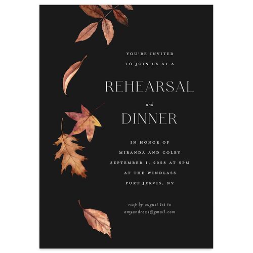 Falling Leaves Rehearsal Dinner Invitations Charcoal Signature Blank Standard