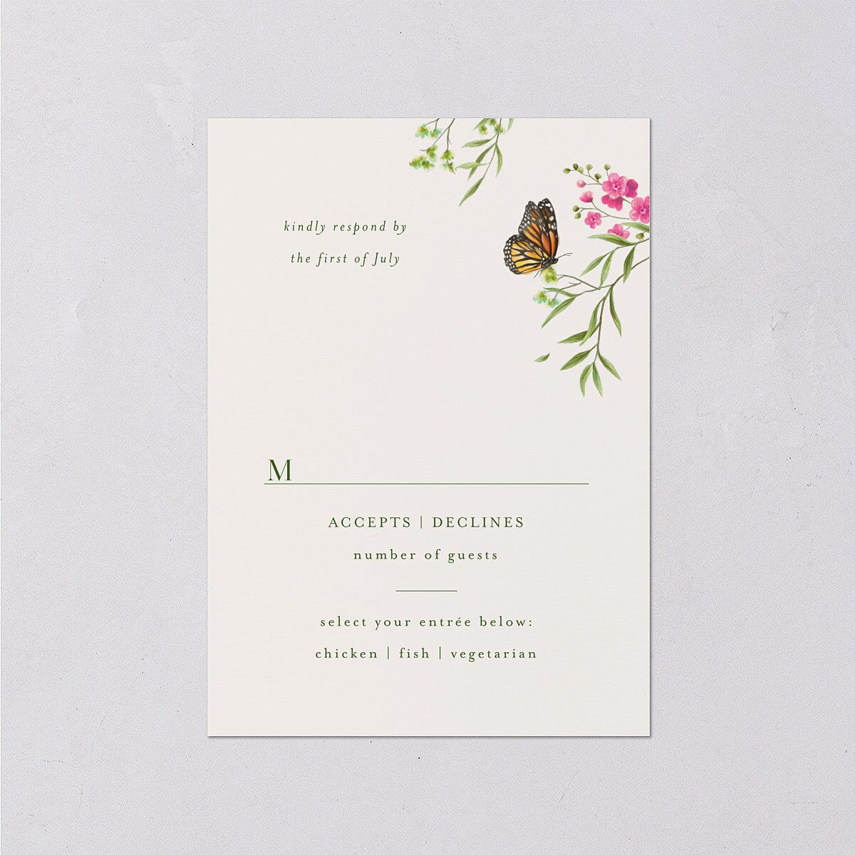 Rustic Butterflies Wedding Response Cards Scottish Green Signature Standard
