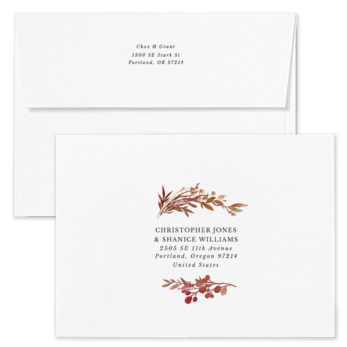 Leafy Hoops Bridal Shower Invitation Envelopes White Rust Both Recipient and Return Addresses Signature Standard