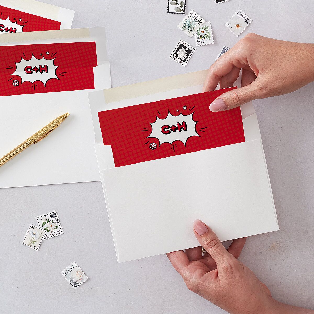 Comic Book Holiday Envelope Liners Ruby Standard