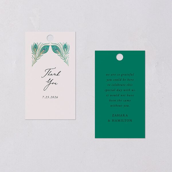 Peacock Nouveau Favor Gift Tags Gold Linen Signature