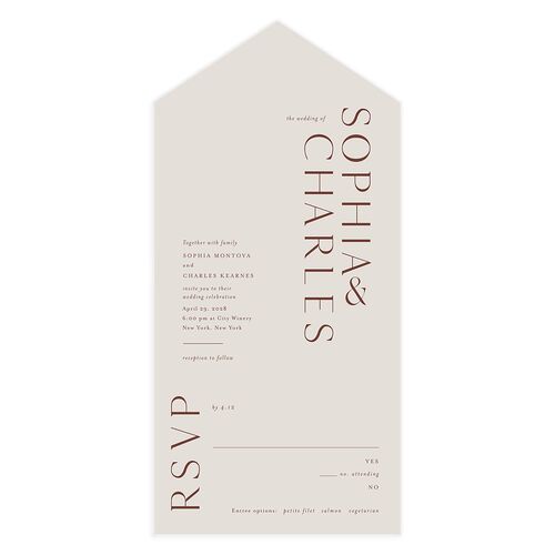 Timeless Elegance All-in-One Wedding Invitations Merlot Signature Light Both Recipient and Return Addresses No