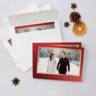 Lunar New Year Hues Holiday Cards Gold Garnet Signature Blank Standard Landscape