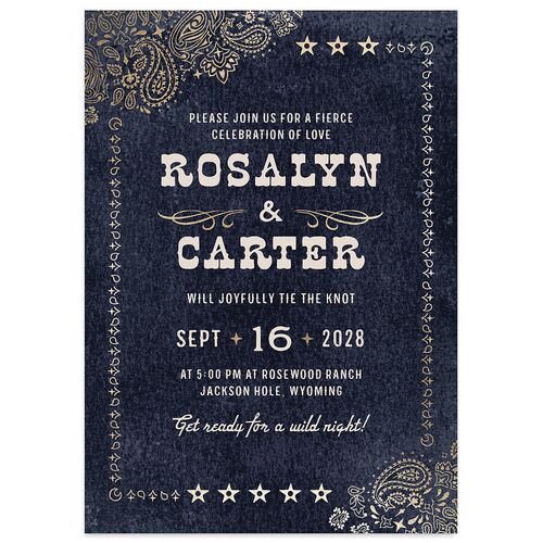 Classic Western Foil Wedding Invitations Navy Gold Signature Blank No Standard