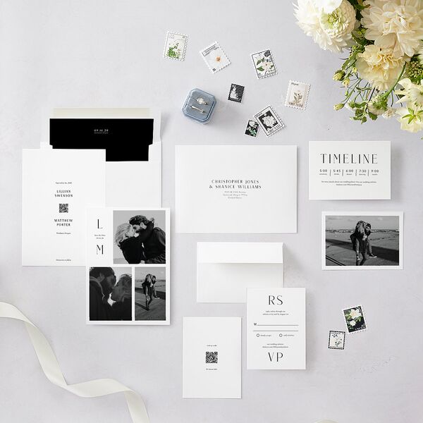 Editorial Monogram Save the Date Cards Pure White Signature smooth Blank No Standard
