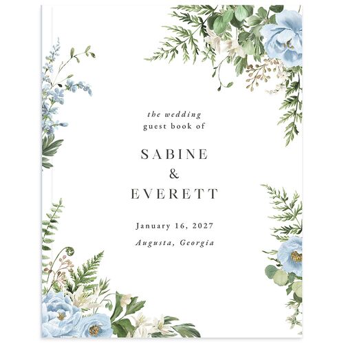 Floral Fern Frame Guest Books Dusty Blue