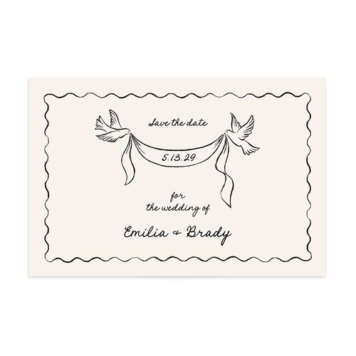 Vintage Lovebird Banner Save the Date Postcards Linen