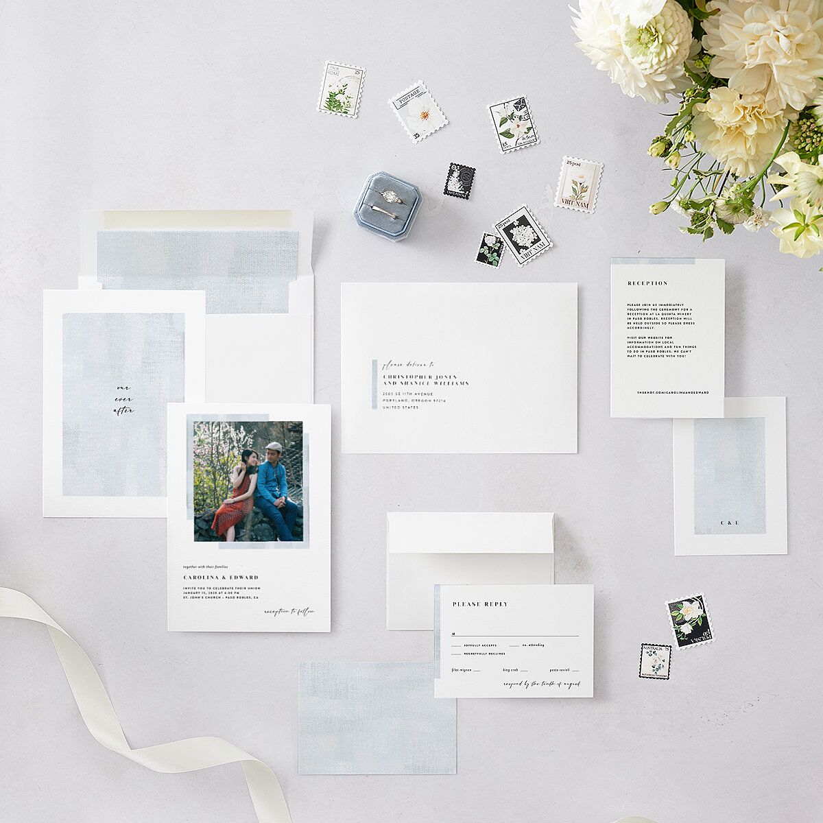 Minimal Accent Wedding Invitation Pale Blue Signature Blank No Standard