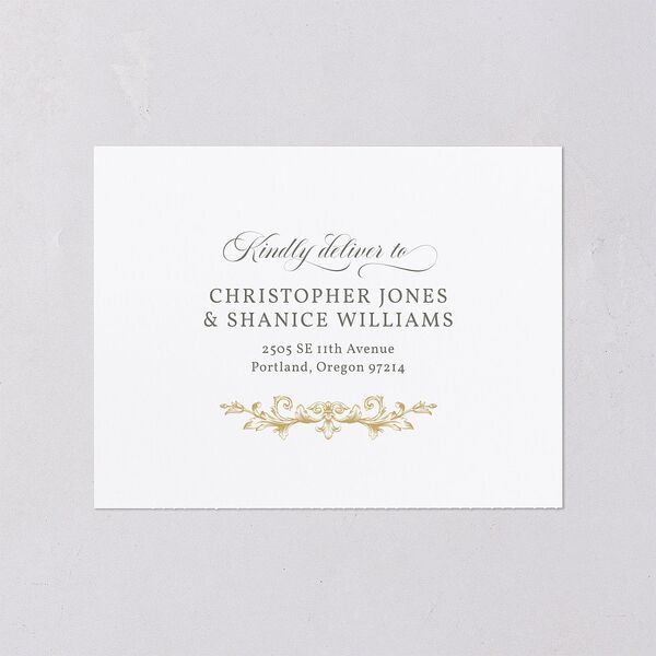 Vintage Regency Monogram Frame Foil All-in-One Wedding Invitations Pure White Signature Light Both Recipient and Return Addresses No