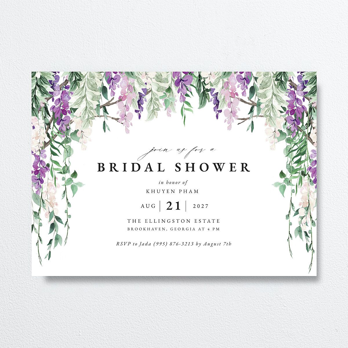 Romantic Wisteria Bridal Shower Invitations Purple Petal Signature Blank Standard