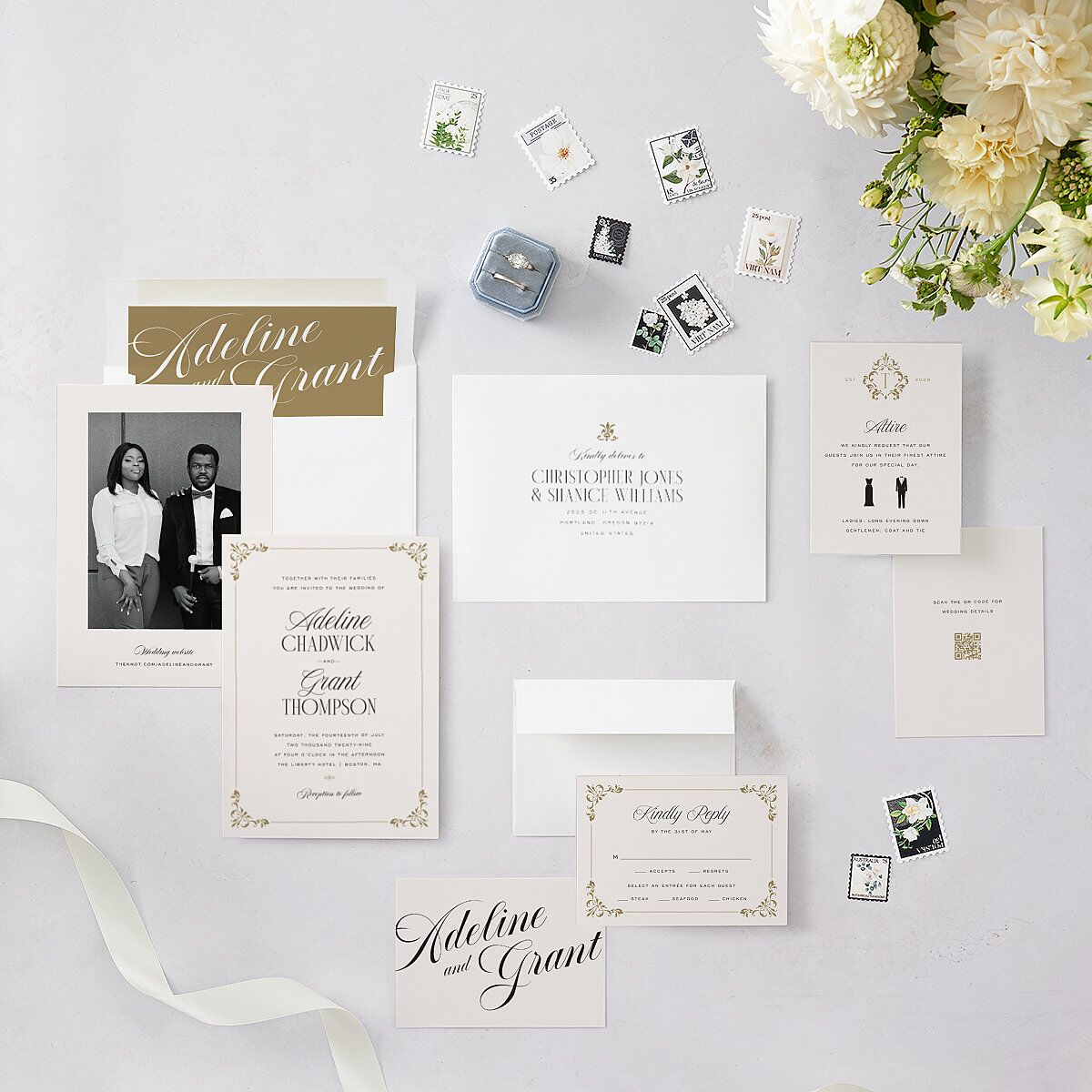 Old Money Wedding Invitations Champagne Signature Blank No Standard