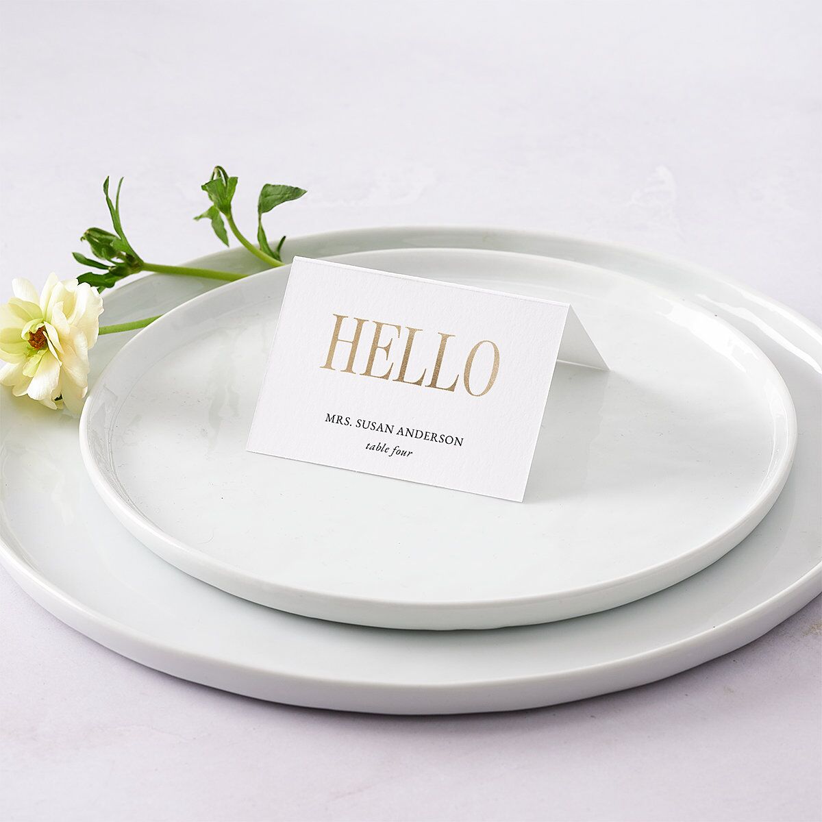 Polished Photo Foil Place Cards Pure White Gold Signature